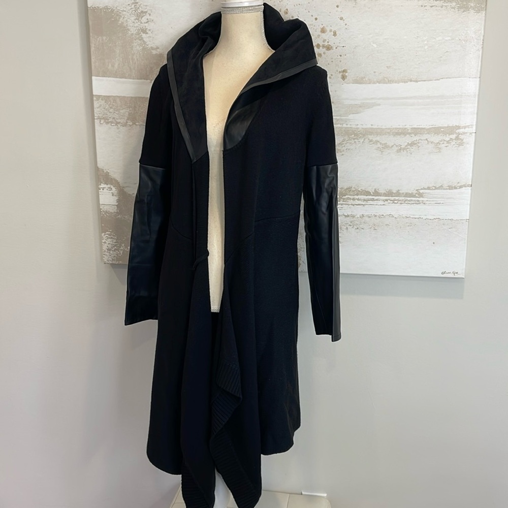 Blank NYC hooded long Faux leather knit cardigan with hood size large